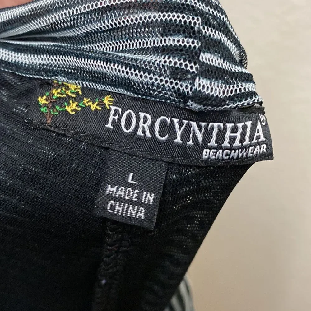 For Cynthia Beachwear Striped Mesh Pants Large